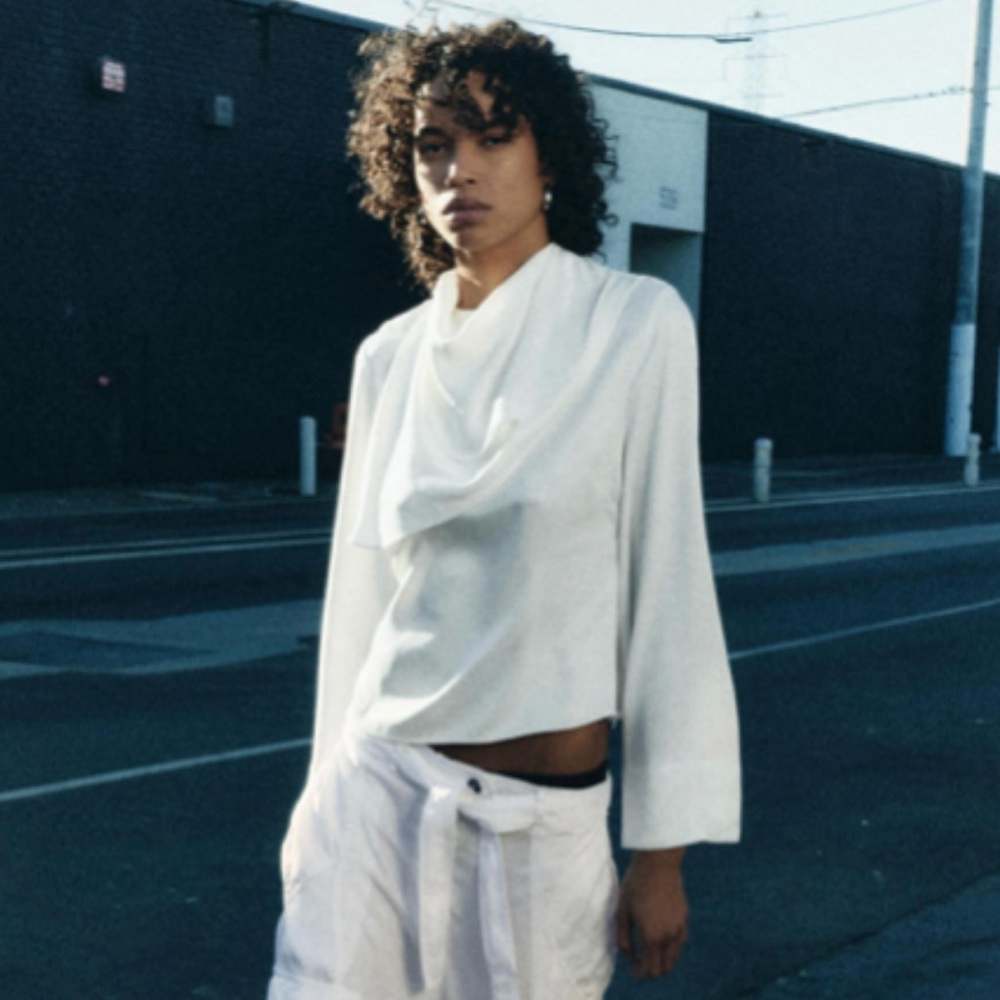 NWT $69 Zara Elegant White Drape Neck Blouse